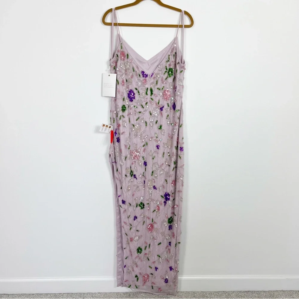 Mac Duggal Embellished Lace Sleeveless V-Neck Gown Lilac Multi 10893 - Picture 12 of 14